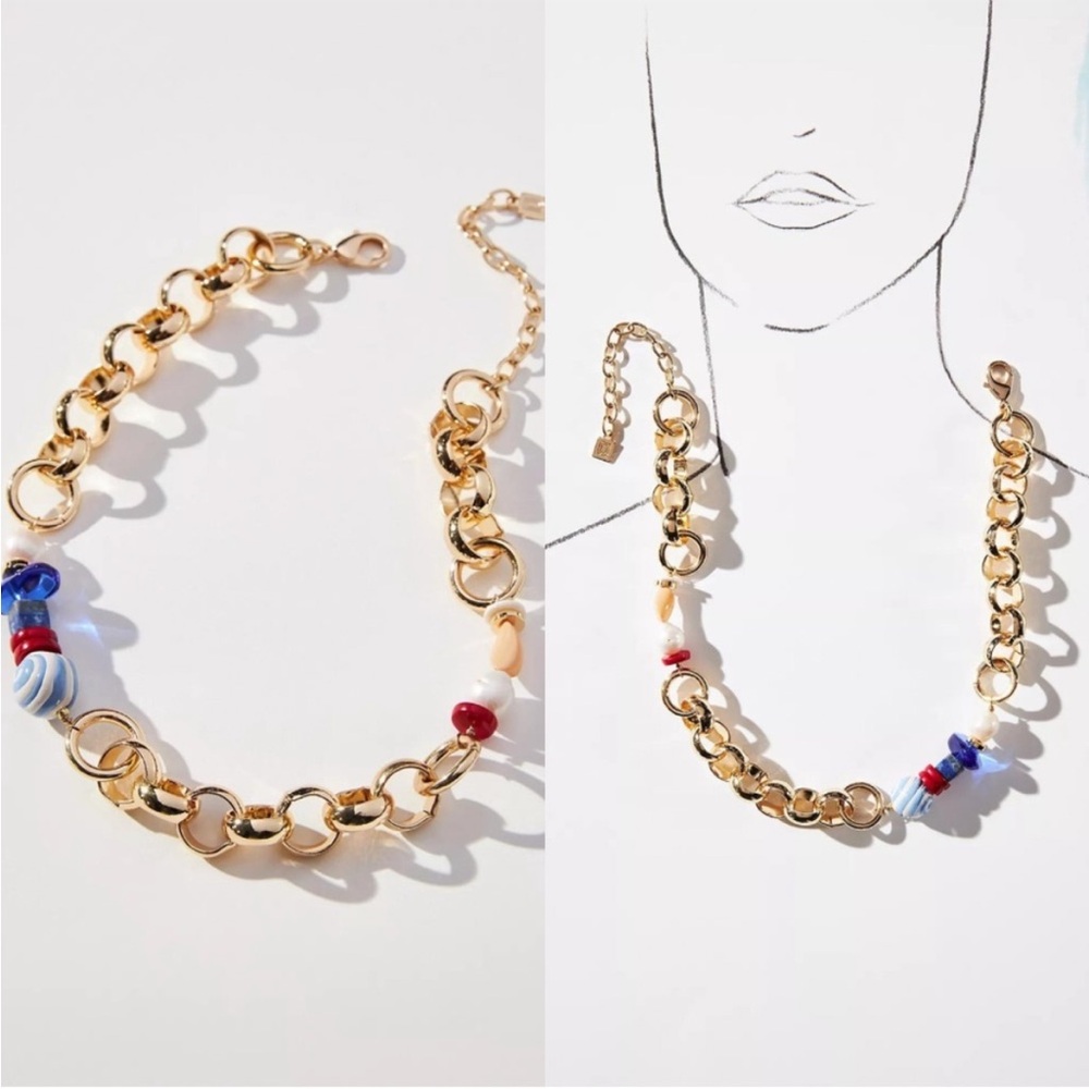 Dannijo Link Necklace Gold Plated Beads Freshwater Pearl‎ NEW